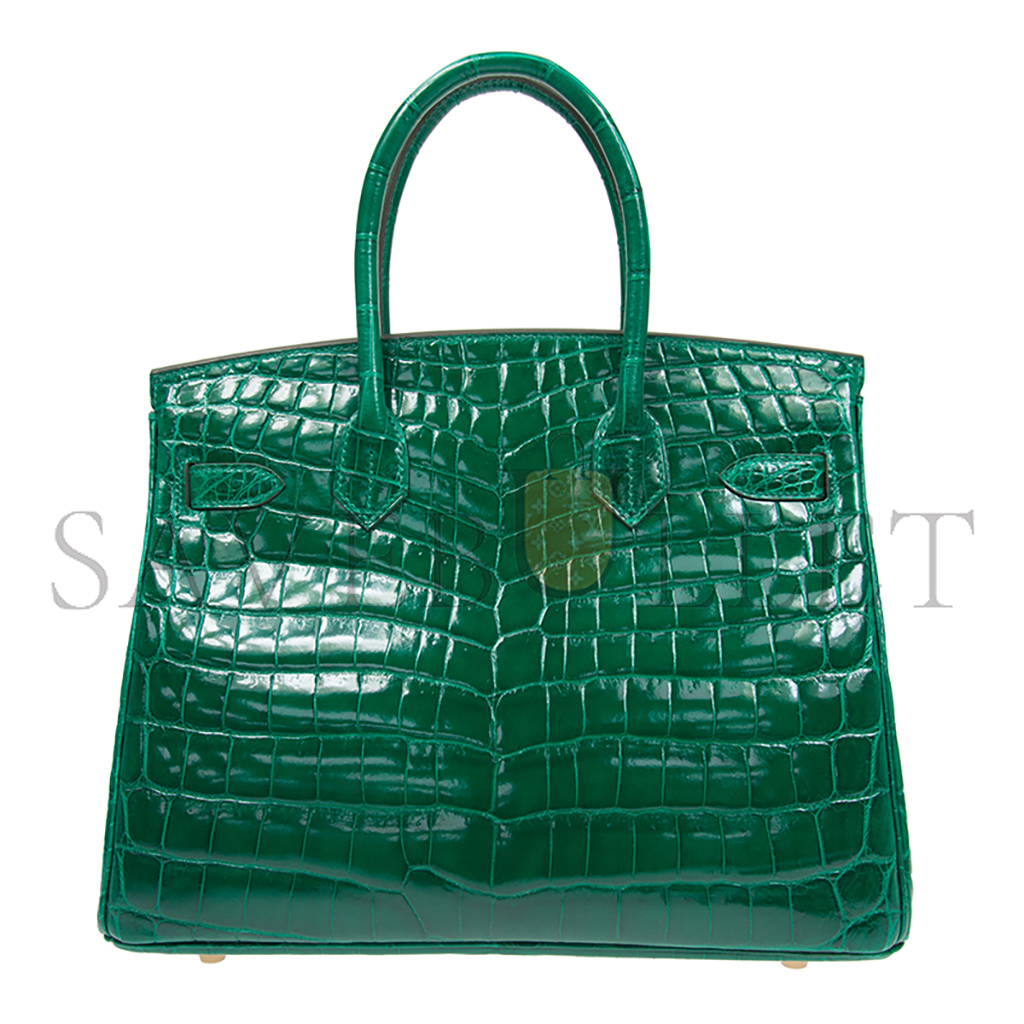 H**mes master birkin 30 crocodile leather emerald green gold buckle h041367ck46 (30*22*16cm)